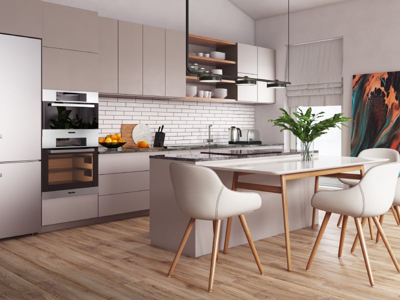 Bright Buttercream Island Modular Kitchen